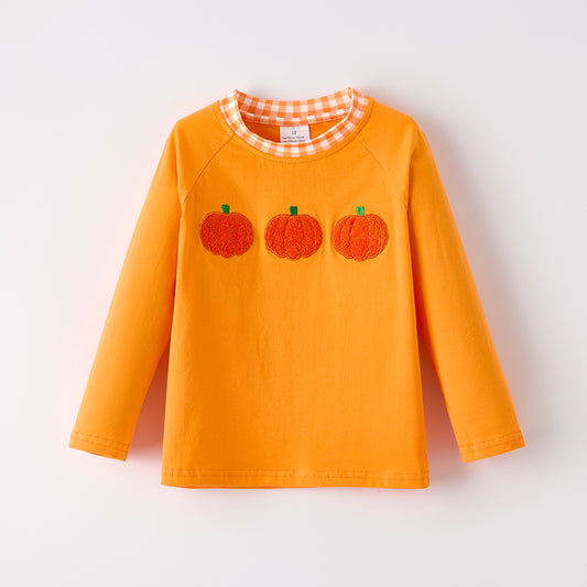 Boys Halloween Pumpkin Chenille Patches Orange Long Sleeves Top