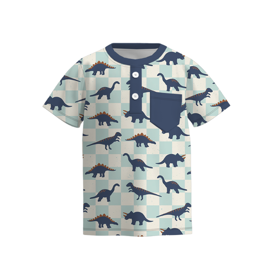 Boys Summer Pocket Dinosour Print T-Shirt