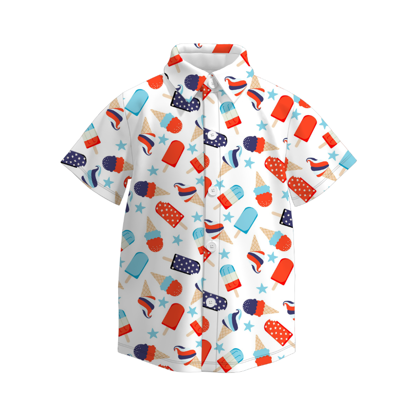 Boys July 4th Blue Red Popsicle Short Sleeves Shirt
