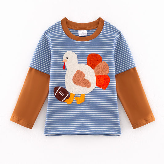 Boys Thanksgiving Turkey Football Chenille Patch Top