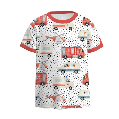 Boys Summer Car Dinosour Cartoon Tree Print T-Shirt