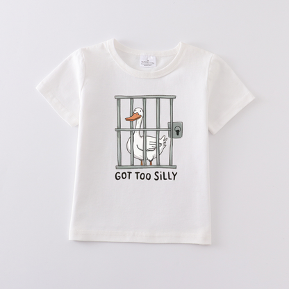 Multi-Colors Boys Summer Goose Print White Cotton T-shirt