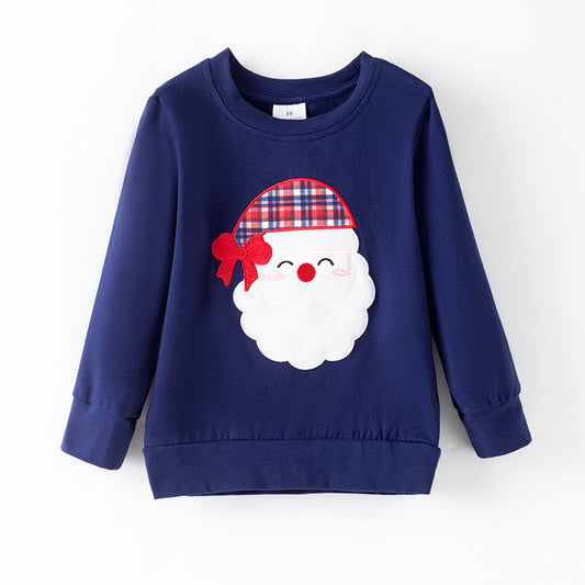 Boys Christmas Sweatshirt – Santa Claus Embroidery Pullover Top