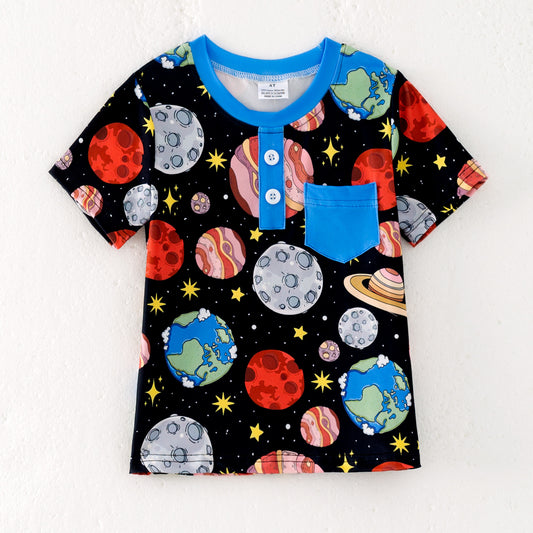 Boys Summer Planet Print Pocket T-Shirt