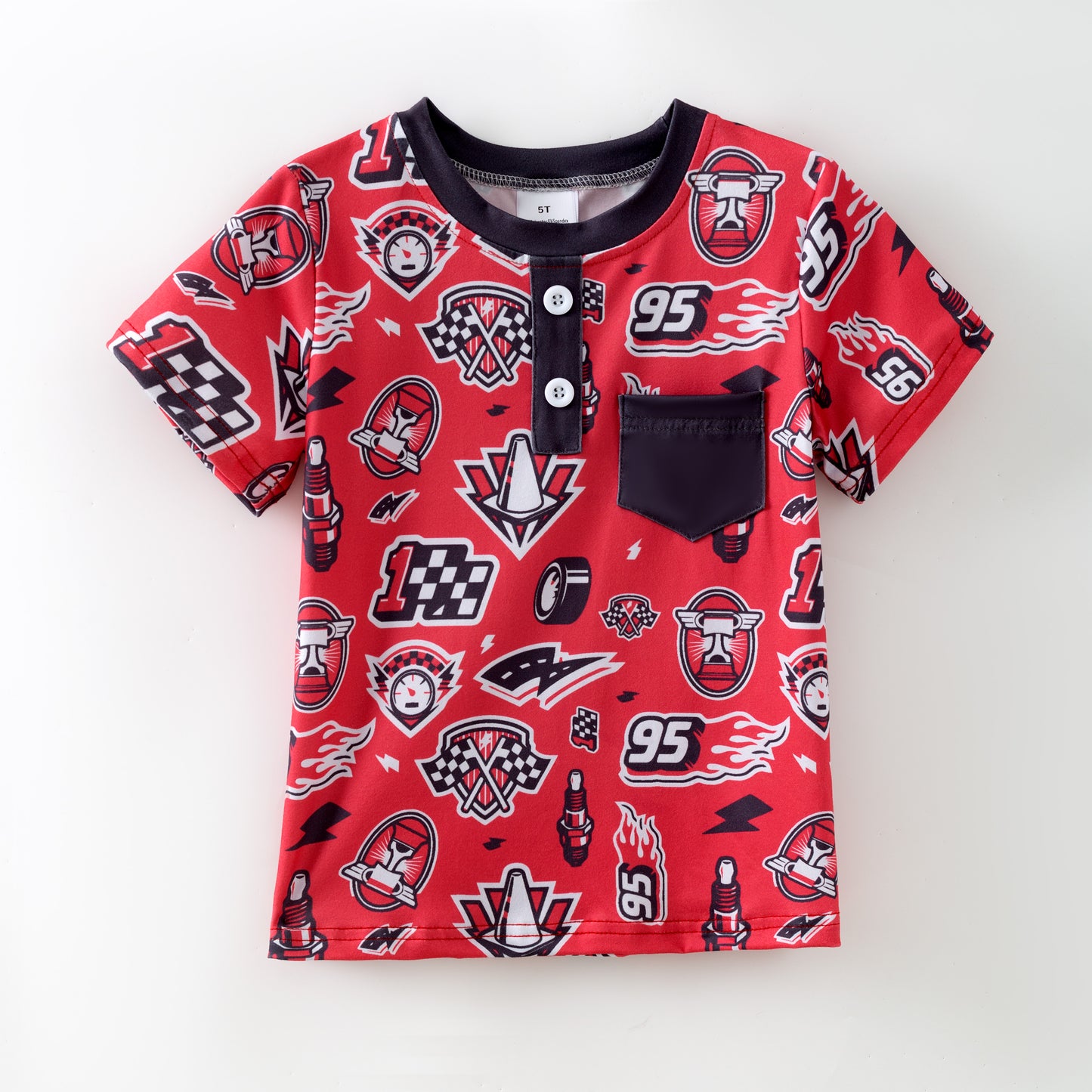 Boys Fall Red Black Pocket Short Sleeves Polo Shirt