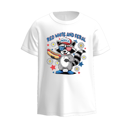 Boys Summer Raccoon Print Muti-Colors Short Sleeves Top
