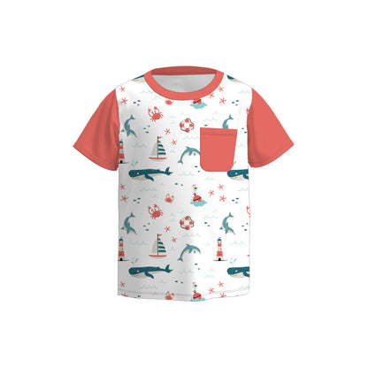 Baby Boys Sibling Summer Red Sea Fish Boat Lighthouse Clothes
