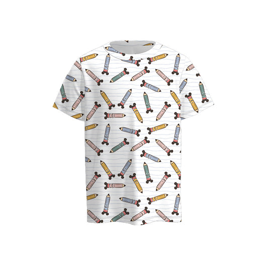 Boys Back To School Pencil Minnie Cartoon Print T-Shirt