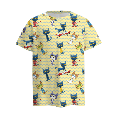 Boys Summer Fall Pete The Cat Print Short Sleeves T-shirt