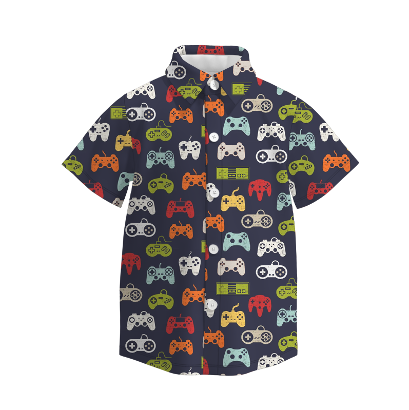 Boys Halloween Fall Print Button-up Short Sleeves Polo Shirt
