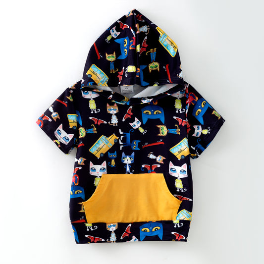 Boys Fall Halloween Pete The Cat Pocket Hoodies Milk Silk Top