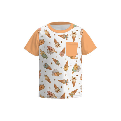Boys Fall Halloween Skull Ghost Pocket Short Sleeves Top