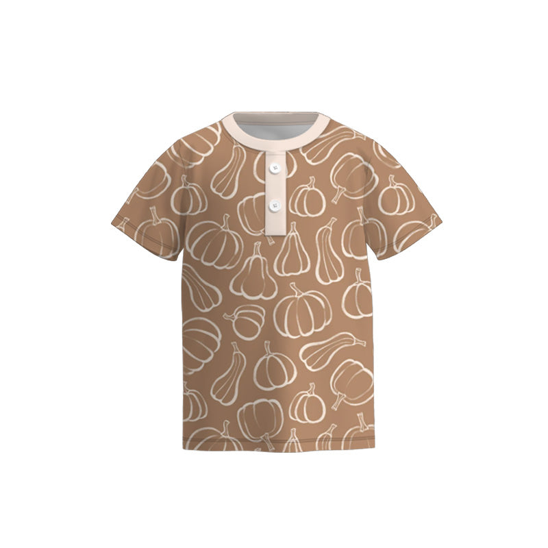 Boys Fall Autumn Excavator Dinosour Pumpkin Short Sleeves Top