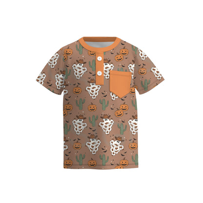 Boys Halloween Fall Pumpkin Ghost Dinosour Pocket Polo Shirt
