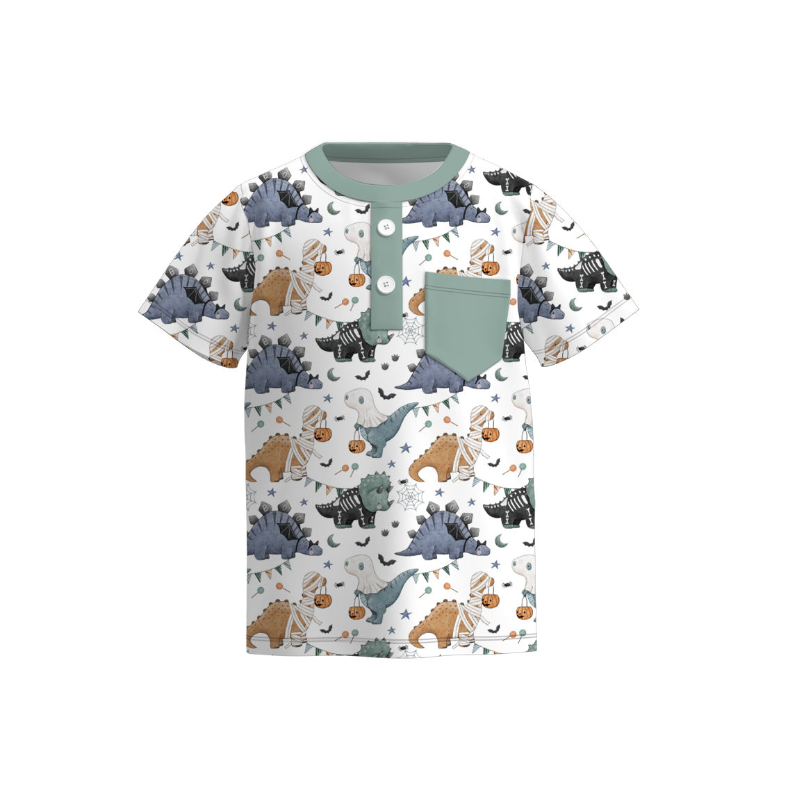 Boys Halloween Fall Pumpkin Ghost Dinosour Pocket Polo Shirt