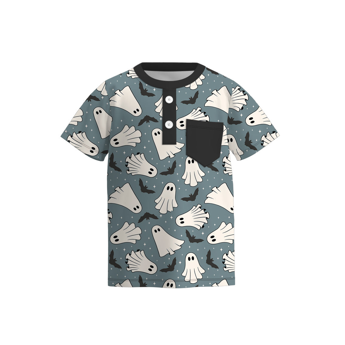 Boys Halloween Fall Pumpkin Ghost Dinosour Pocket Polo Shirt