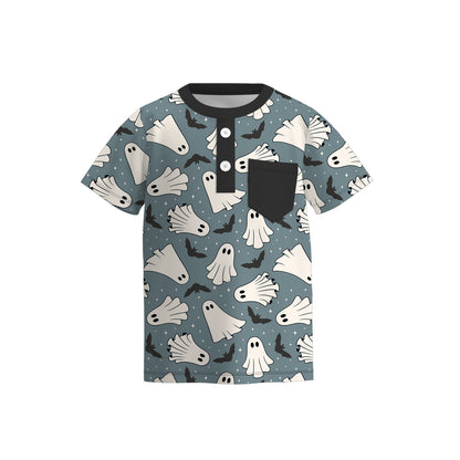 Boys Halloween Fall Pumpkin Ghost Dinosour Pocket Polo Shirt