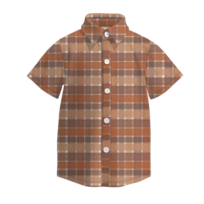 Boys Fall Autumn Farm Plaid Short Sleeves Shirt