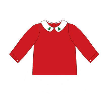 Red Corduroy Christmas Tree Embroidery Sibling Clothes