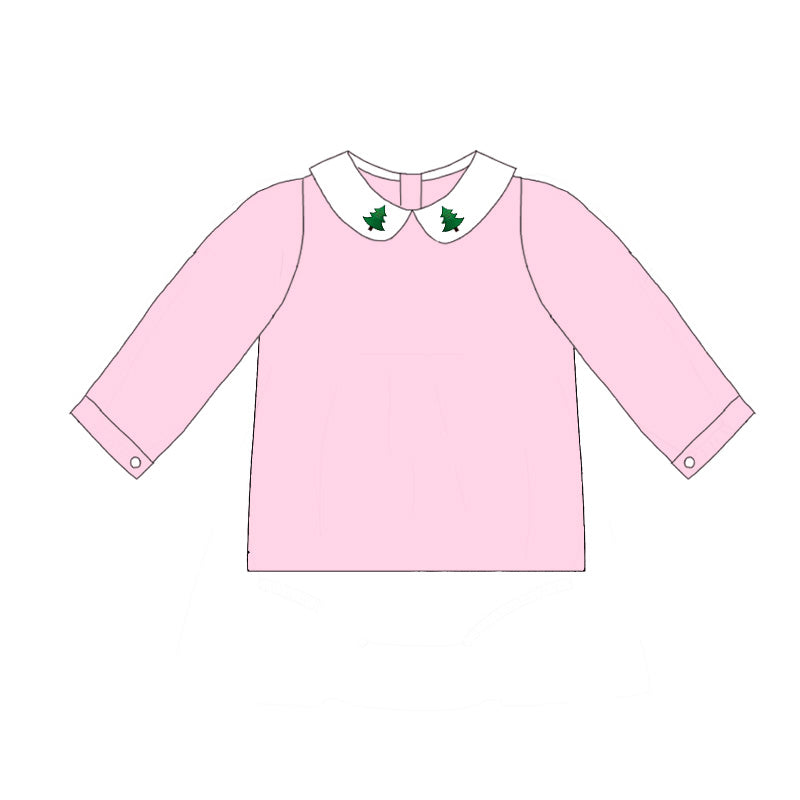 Pink Corduroy Christmas Tree Embroidery Sibling Clothes