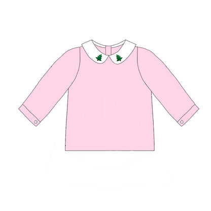Pink Corduroy Christmas Tree Embroidery Sibling Clothes