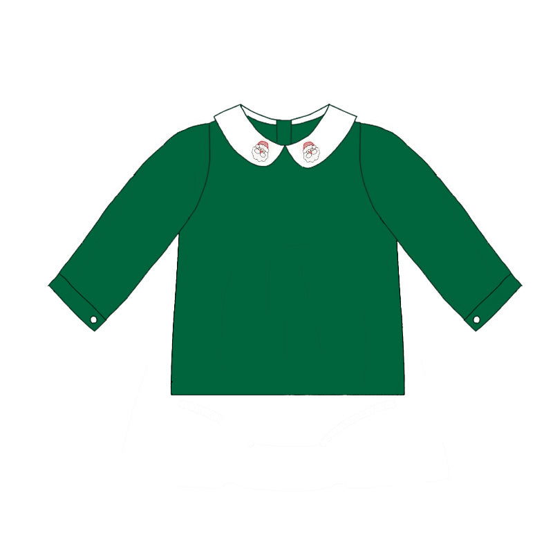 Green Corduroy Christmas Santa Embroidery Sibling Clothes