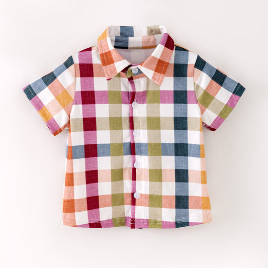Fall Thanksgiving Plaid Boys' Short Sleeves Shirt