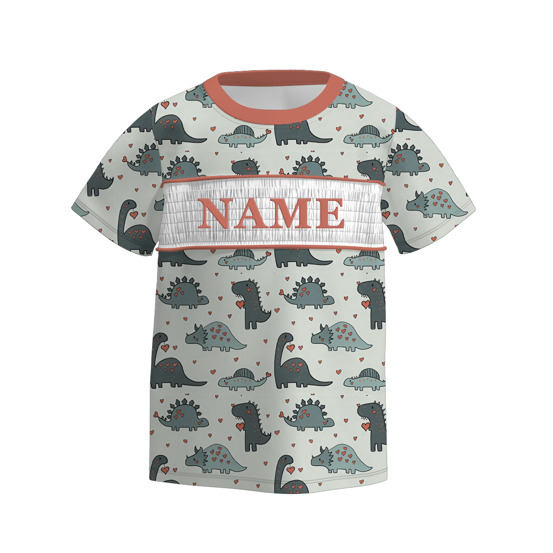 Boys Spring Summer Dinosour Custom Name Smock Embroidery Top & Romper