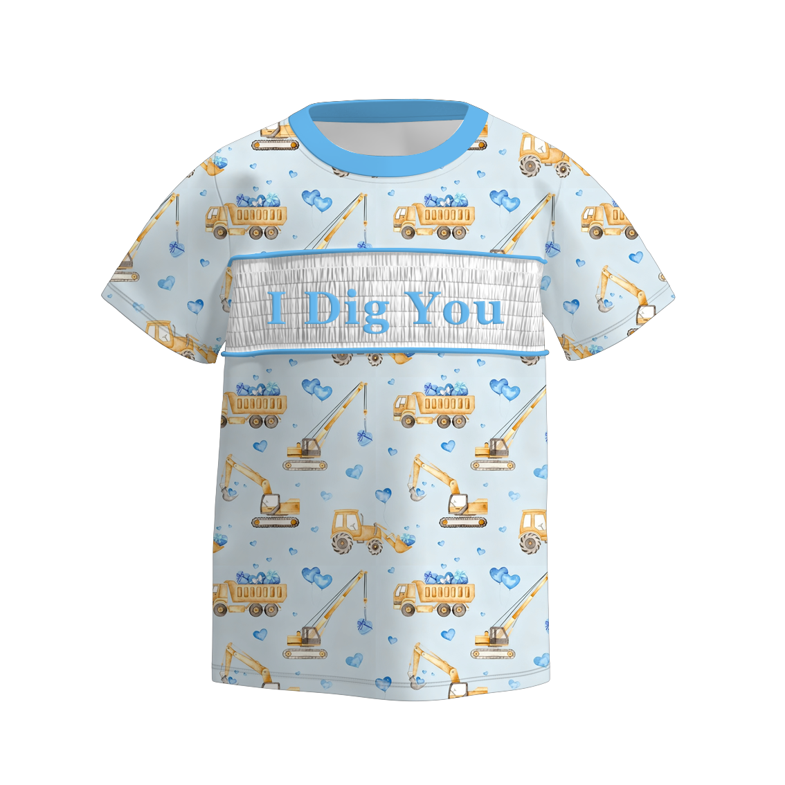 Boys Trucker "I Dig You" Custom Name Smock Embroidery Top & Romper