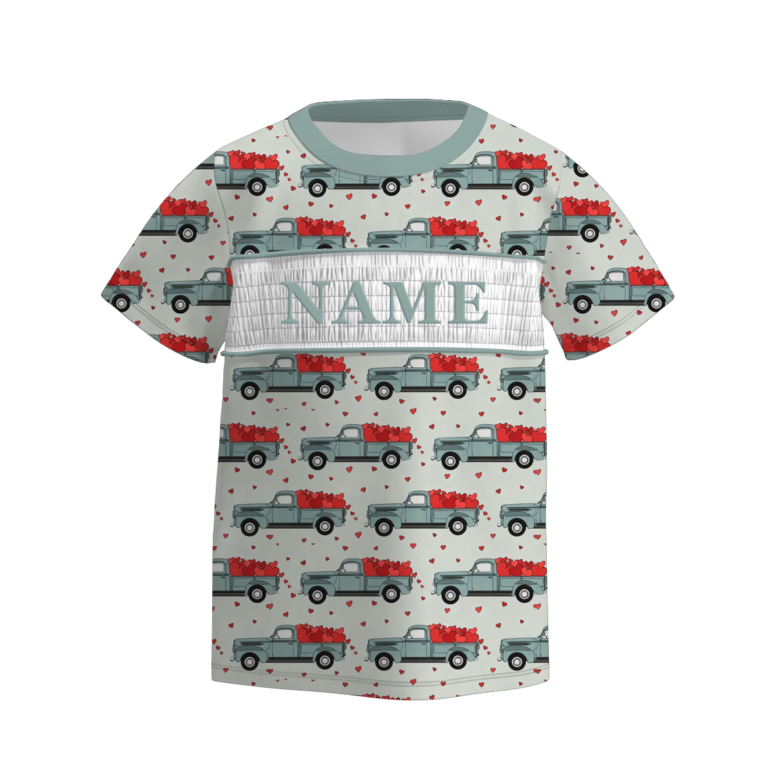 Boys Trucker "I Dig You" Custom Name Smock Embroidery Top & Romper