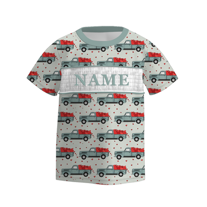 Boys Trucker "I Dig You" Custom Name Smock Embroidery Top & Romper