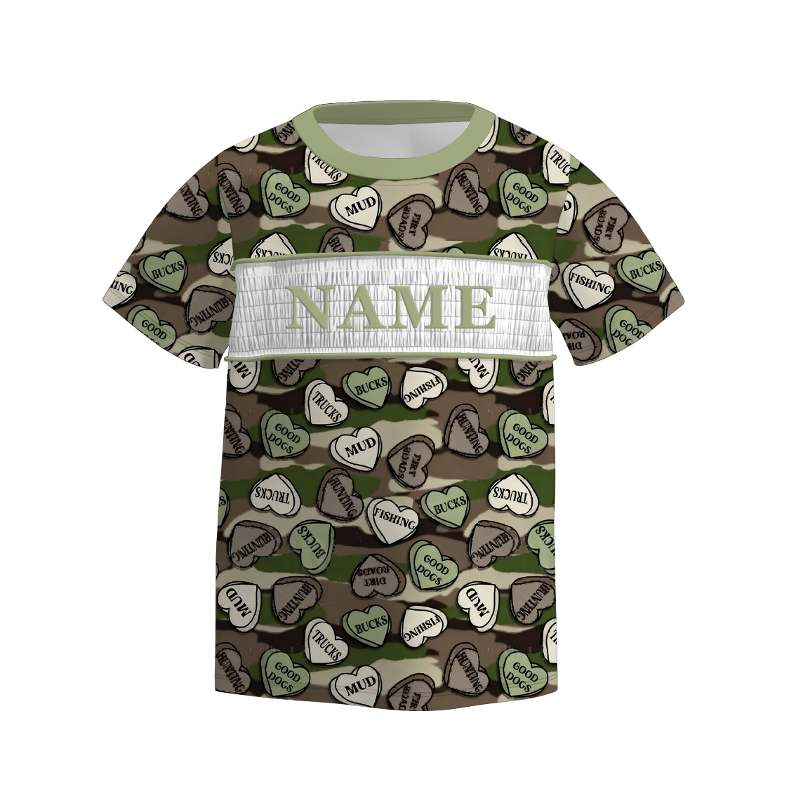 Boys Spring Summer Camo Custom Name Smock Embroidery Top & Romper