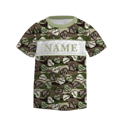 Boys Spring Summer Camo Custom Name Smock Embroidery Top & Romper