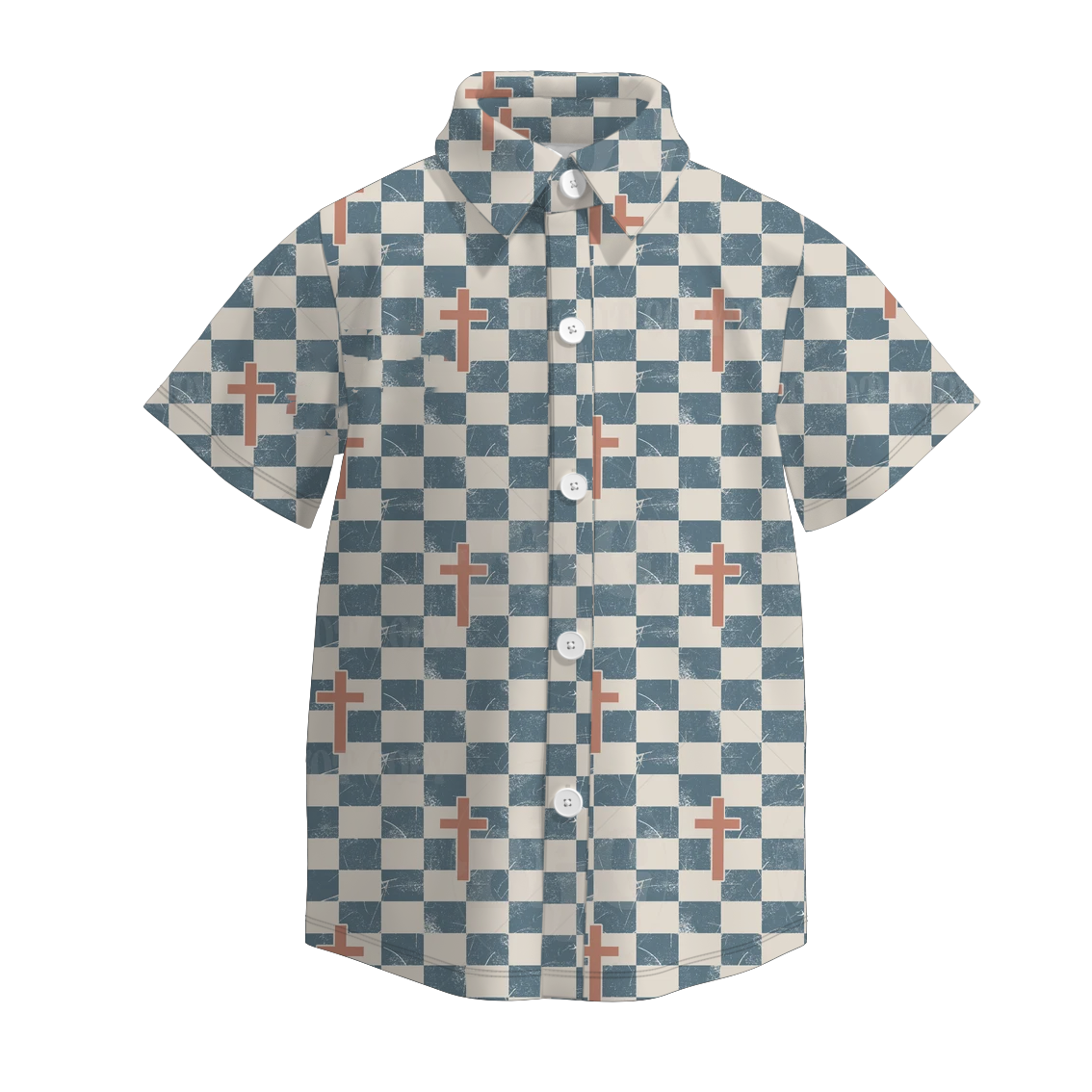 Boys Spring Easter Cross Plaid Short Sleeves Shirt