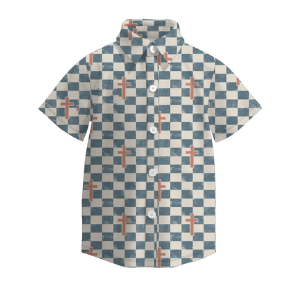 Boys Spring Easter Cross Plaid Short Sleeves Shirt