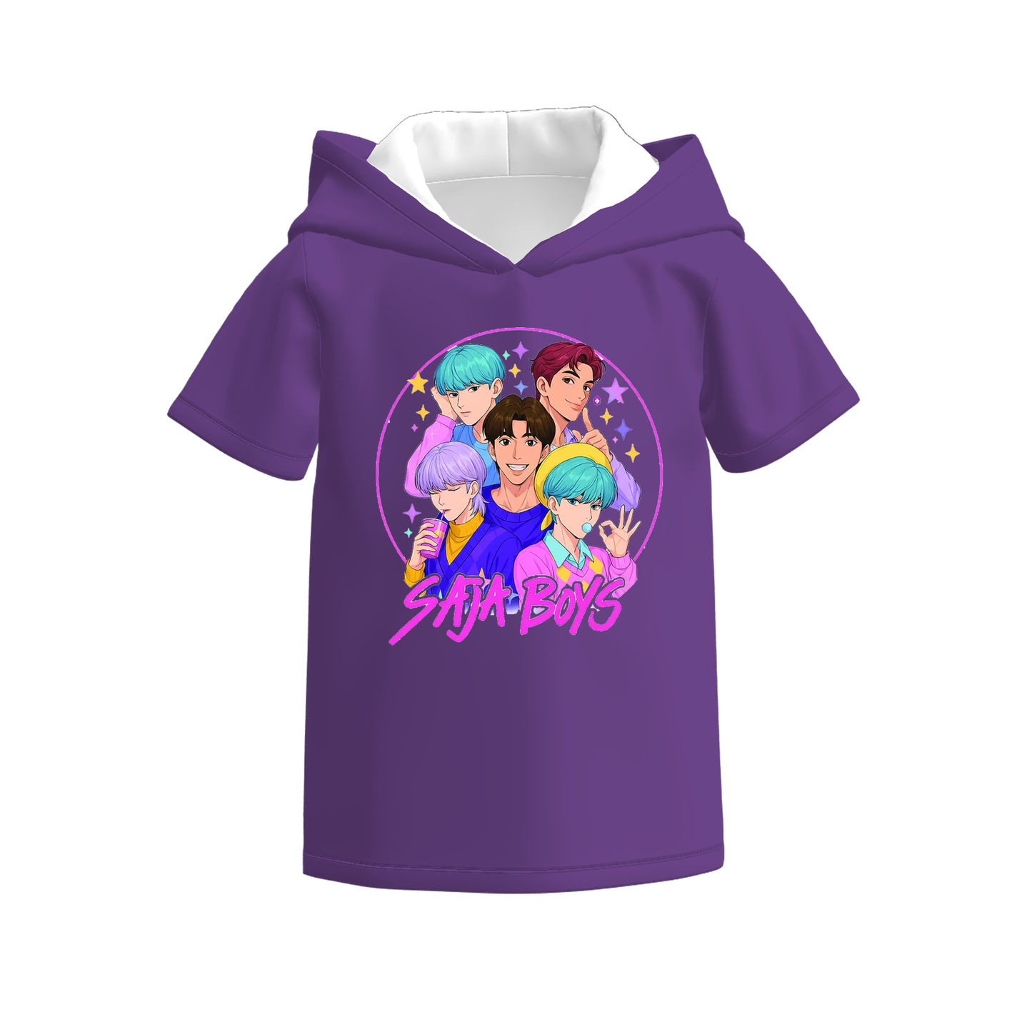 Boys Kpop Demon Hunter Print Short Sleeves Fashion Hoodies