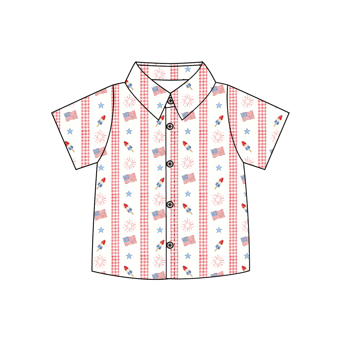 2026 July 4th Blue Red Flag Print Kids Shirt & Dress