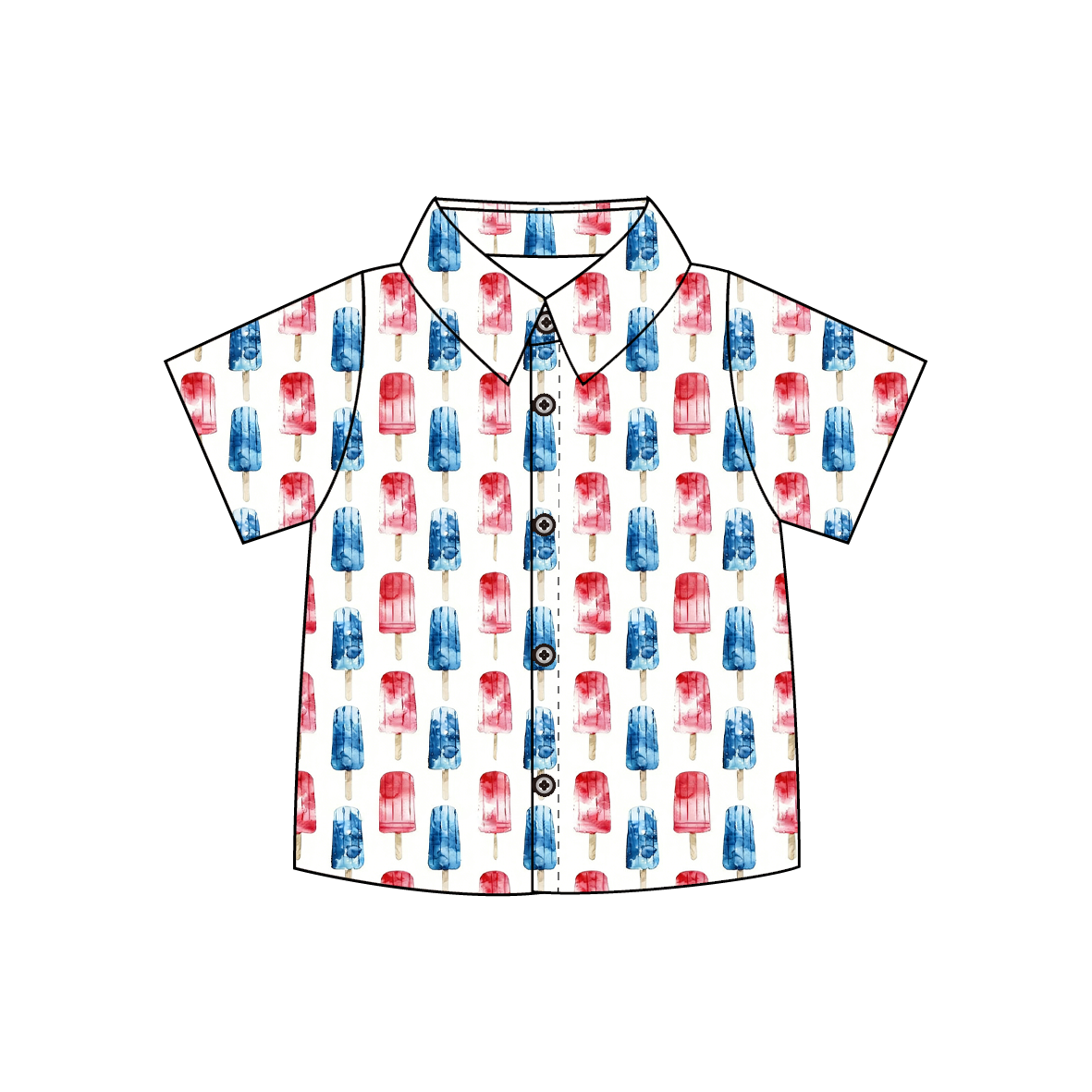 2026 July 4th Blue Red Flag Print Kids Shirt & Dress