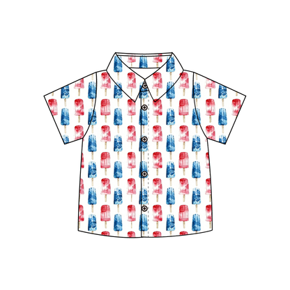 2026 July 4th Blue Red Flag Print Kids Shirt & Dress