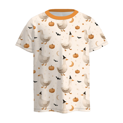 Boys Halloween Graphic Print Short Sleeve T-Shirt – Pumpkin Witch Duck Fall Tee