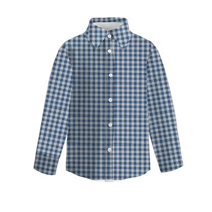 Boys Fall Winter Gingham Plaid Long Sleeve Button Down Shirt – Classic Checkered Casual Shirt for Kids