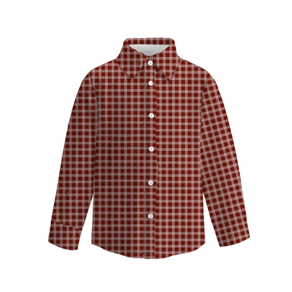 Boys Fall Winter Gingham Plaid Long Sleeve Button Down Shirt – Classic Checkered Casual Shirt for Kids