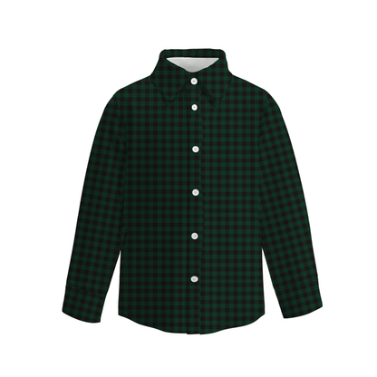 Boys Fall Winter Gingham Plaid Long Sleeve Button Down Shirt – Classic Checkered Casual Shirt for Kids