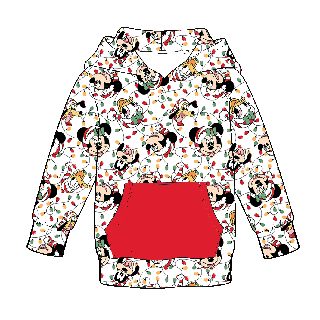 Boys Christmas Holiday Hoodie – Festive Character Print Long Sleeve Pullover with Kangaroo Pocket
