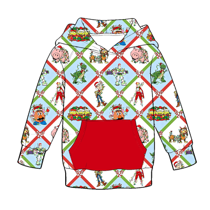 Boys Christmas Holiday Hoodie – Festive Character Print Long Sleeve Pullover with Kangaroo Pocket