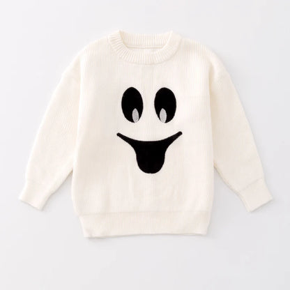 Girls Fall Halloween White Black Ghost Cute Sweater
