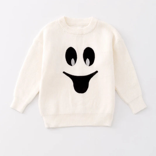 Girls Fall Halloween White Black Ghost Cute Sweater