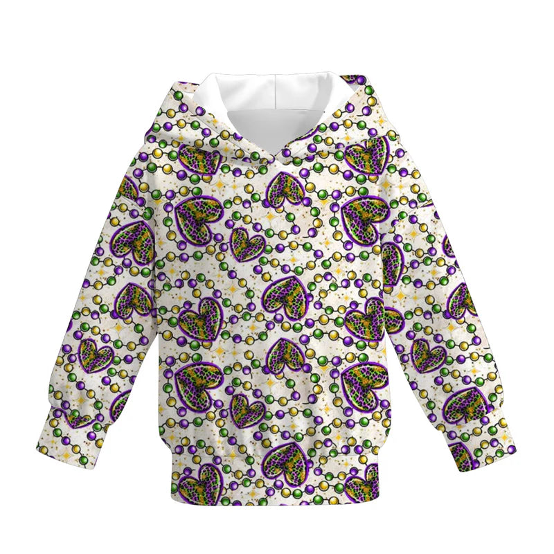 2026 Mardi Gras Print Fashion Milk Silk Hoodies For Girls