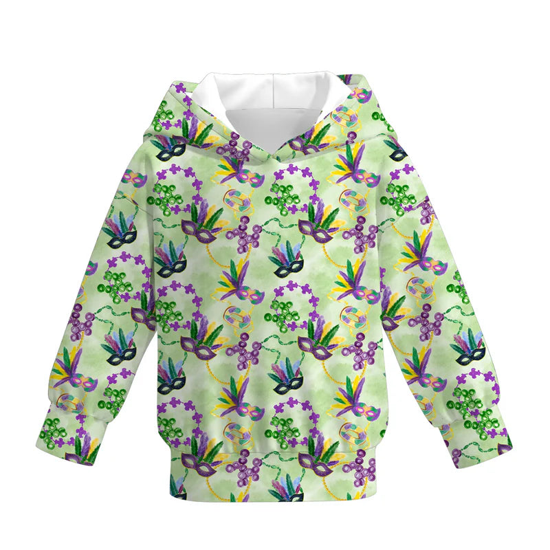 2026 Mardi Gras Print Fashion Milk Silk Hoodies For Girls