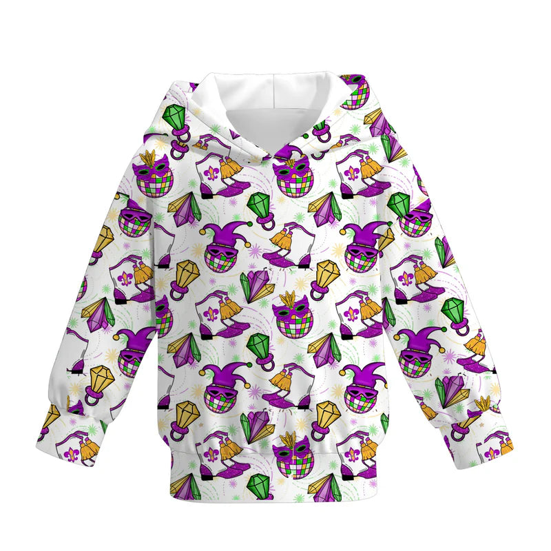 2026 Mardi Gras Print Fashion Milk Silk Hoodies For Girls